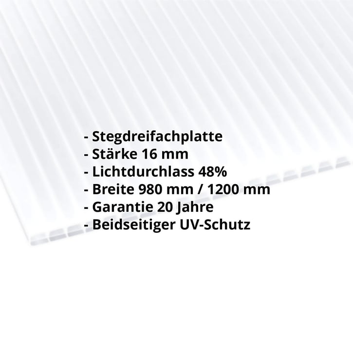 Polycarbonat Stegplatte | 16 mm | Breite 1200 mm | Opal Weiß | Beidseitiger UV-Schutz | 2000 mm #2