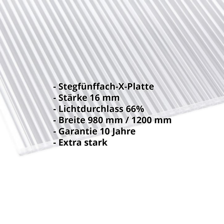 Polycarbonat Stegplatte | 16 mm | Breite 1200 mm | Klar | Extra stark | 2500 mm #2