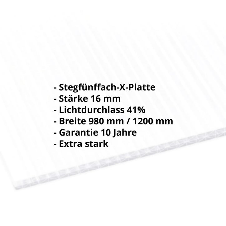 Polycarbonat Stegplatte | 16 mm | Breite 1200 mm | Opal Weiß | Extra stark | 2500 mm #2