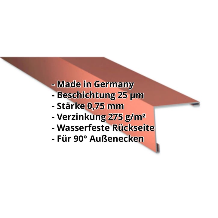 Außenecke | 115 x 115 mm | Stahl 0,75 mm | 25 µm Polyester | 8004 - Kupferbraun #2