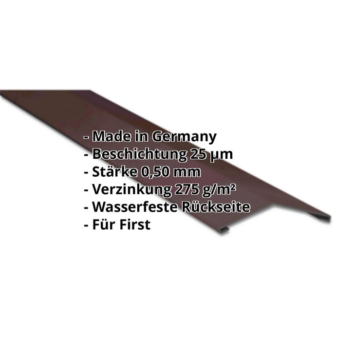 Firstblech flach | 145 x 145 mm | 150° | Stahl 0,50 mm | 25 µm Polyester | 8014 - Sepiabraun #2