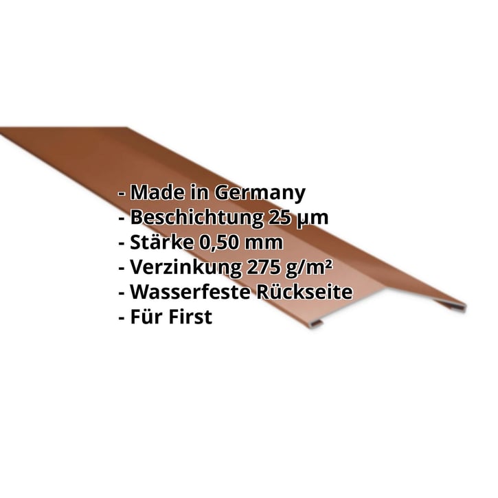 Firstblech flach | 145 x 145 mm | 150° | Stahl 0,50 mm | 25 µm Polyester | 8011 - Nussbraun #2
