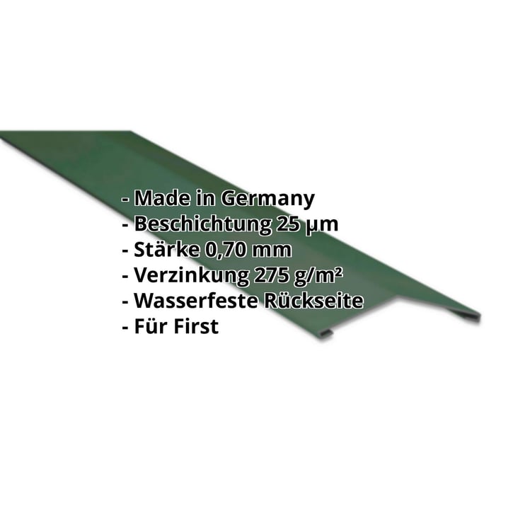Firstblech flach | 145 x 145 mm | 150° | Aluminium 0,70 mm | 25 µm Polyester | 6005 - Moosgrün #2