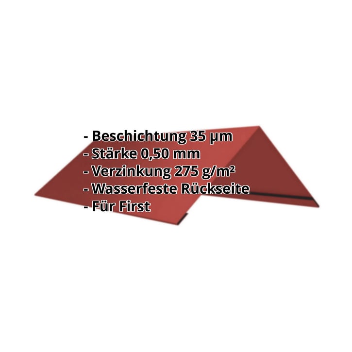 Firstblech flach | 145 x 145 x 2000 mm | 100° | Stahl 0,50 mm | 35 µm Mattpolyester | 028 - Kirschrot #2