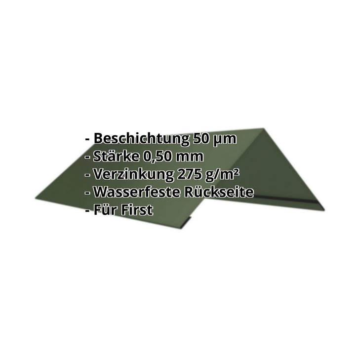 Firstblech flach | 145 x 145 x 2000 mm | 100° | Stahl 0,50 mm | 50 µm PURMAT® | 011 - Grün #2