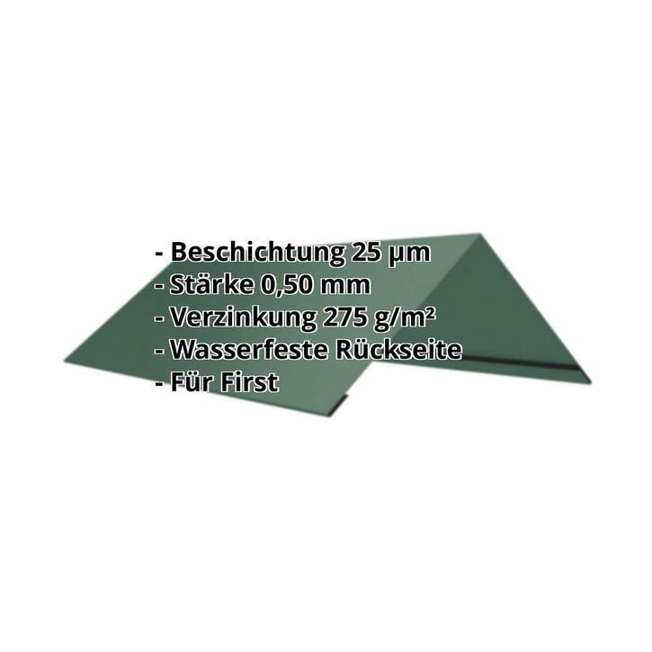 Firstblech flach | 145 x 145 x 2000 mm | 100° | Stahl 0,50 mm | 25 µm Polyester | 6005 - Moosgrün #2