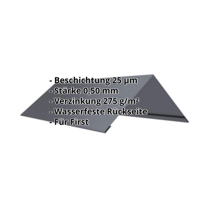 Firstblech flach | 145 x 145 x 2000 mm | 100° | Stahl 0,50 mm | 25 µm Polyester | 7024 - Graphitgrau #2
