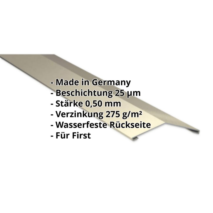 Firstblech flach | 198 x 198 mm | 150° | Stahl 0,50 mm | 25 µm Polyester | 1015 - Hellelfenbein #2