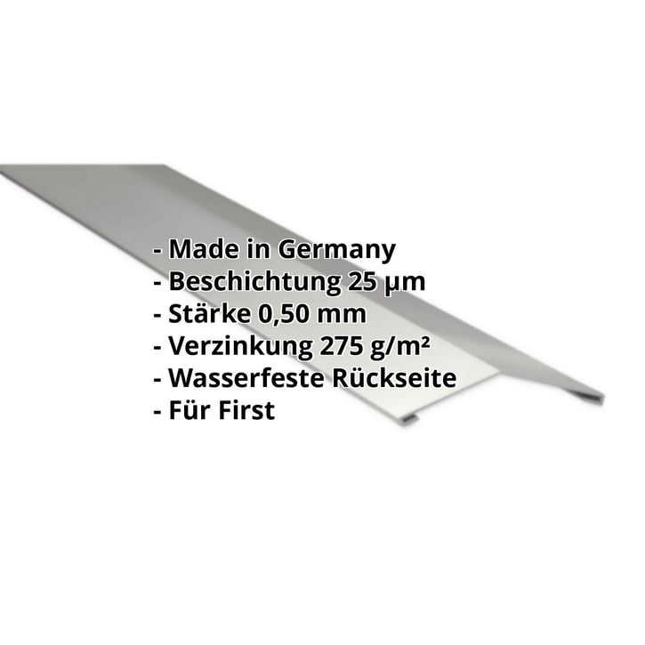Firstblech flach | 198 x 198 mm | 150° | Stahl 0,50 mm | 25 µm Polyester | 9002 - Grauweiß #2