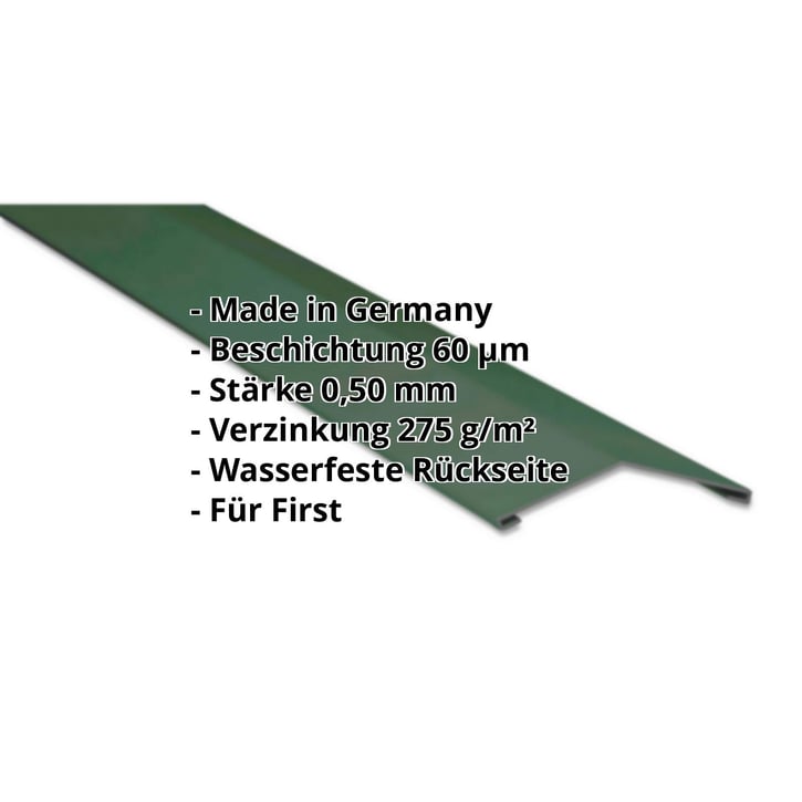 Firstblech flach | 198 x 198 mm | 150° | Stahl 0,50 mm | 60 µm TTHD | 6005 - Moosgrün #2
