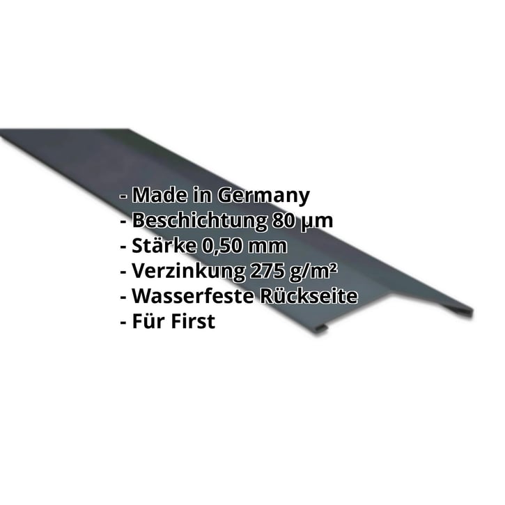 Firstblech flach | 198 x 198 mm | 150° | Stahl 0,50 mm | 80 µm Shimoco | 7016 - Anthrazitgrau #2