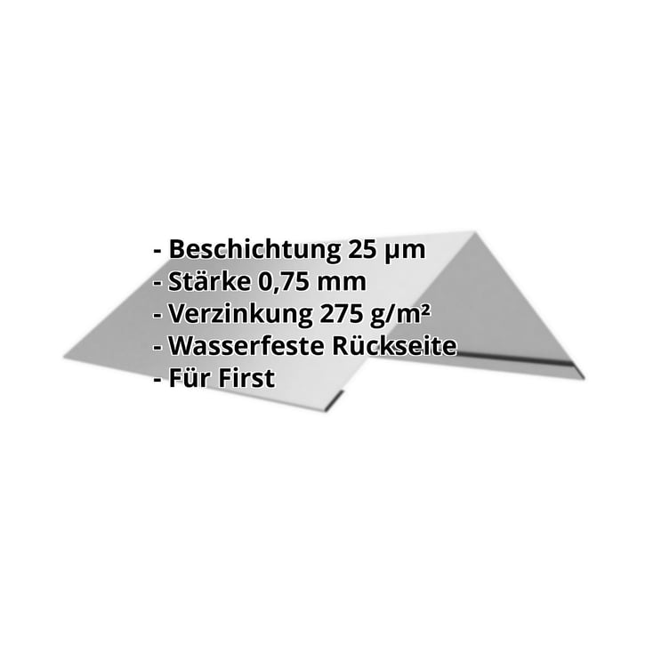 Firstblech flach | 200 x 200 x 2000 mm | 100° | Stahl 0,75 mm | 25 µm Polyester | 9006 - Weißaluminium #2
