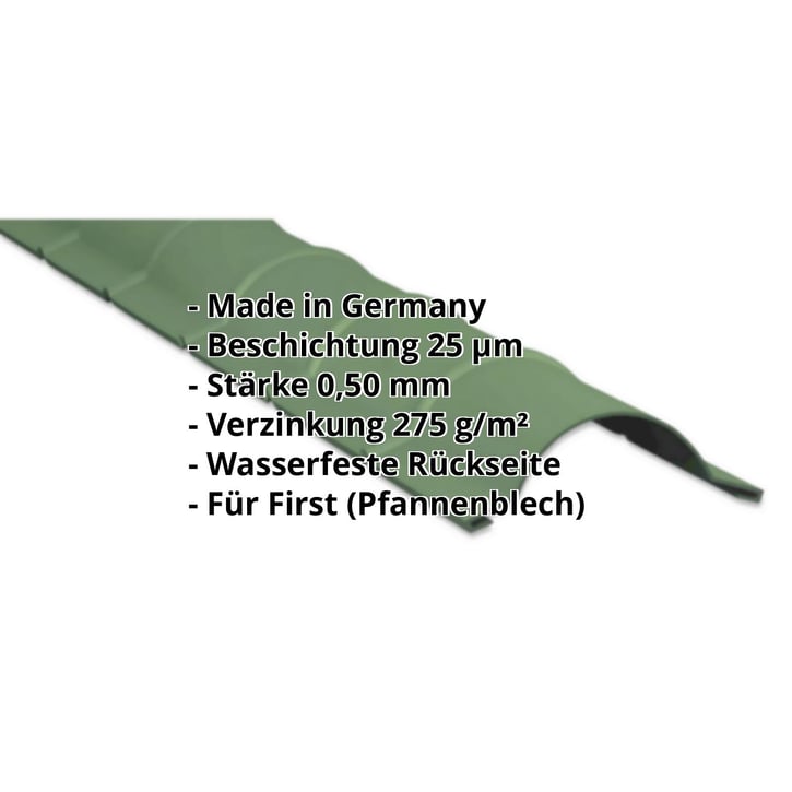 Firstblech halbrund | 1,86 m | Stahl 0,50 mm | 25 µm Polyester | 6011 - Resedagrün #2