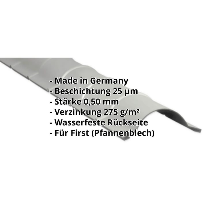 Firstblech halbrund | 1,86 m | Stahl 0,50 mm | 25 µm Polyester | 9002 - Grauweiß #2