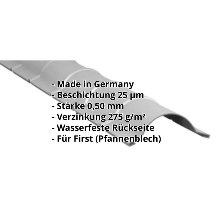 Firstblech halbrund | 1,86 m | Stahl 0,50 mm | 25 µm Polyester | 9006 - Weißaluminium #2