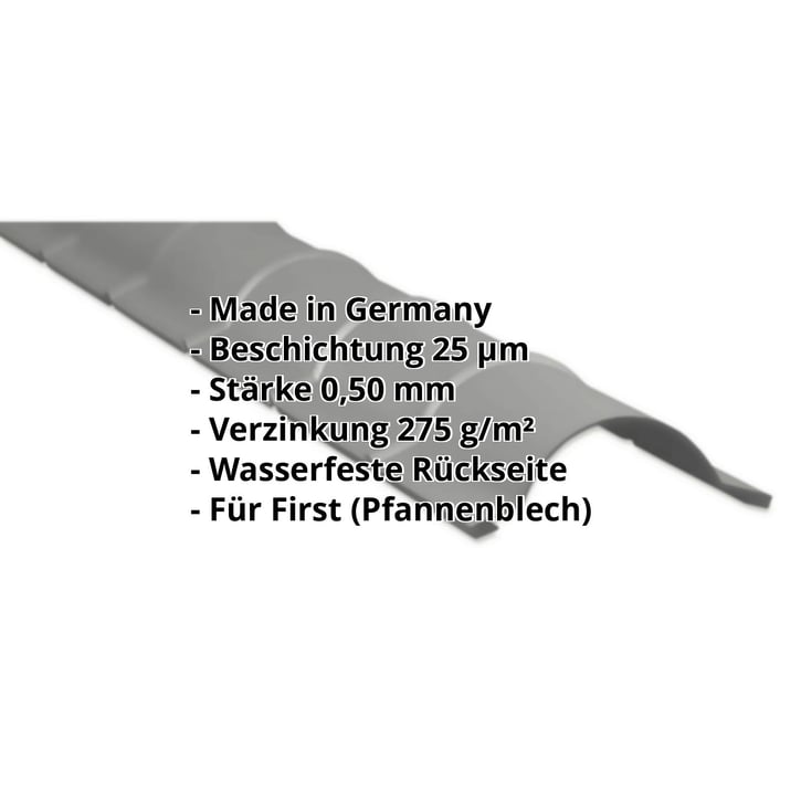 Firstblech halbrund | 1,86 m | Stahl 0,50 mm | 25 µm Polyester | 9007 - Graualuminium #2