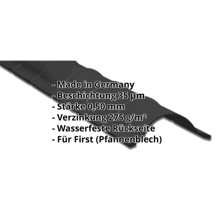 Firstblech halbrund | 1,86 m | Stahl 0,50 mm | 35 µm Mattpolyester | 33 - Schwarz #2