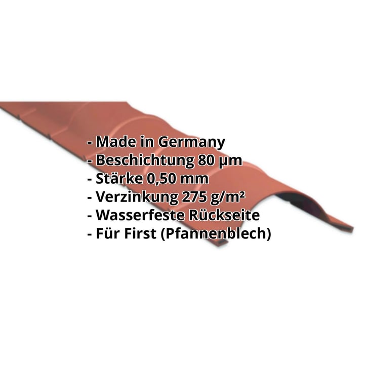 Firstblech halbrund | 1,86 m | Stahl 0,50 mm | 80 µm Shimoco | 8004 - Kupferbraun #2