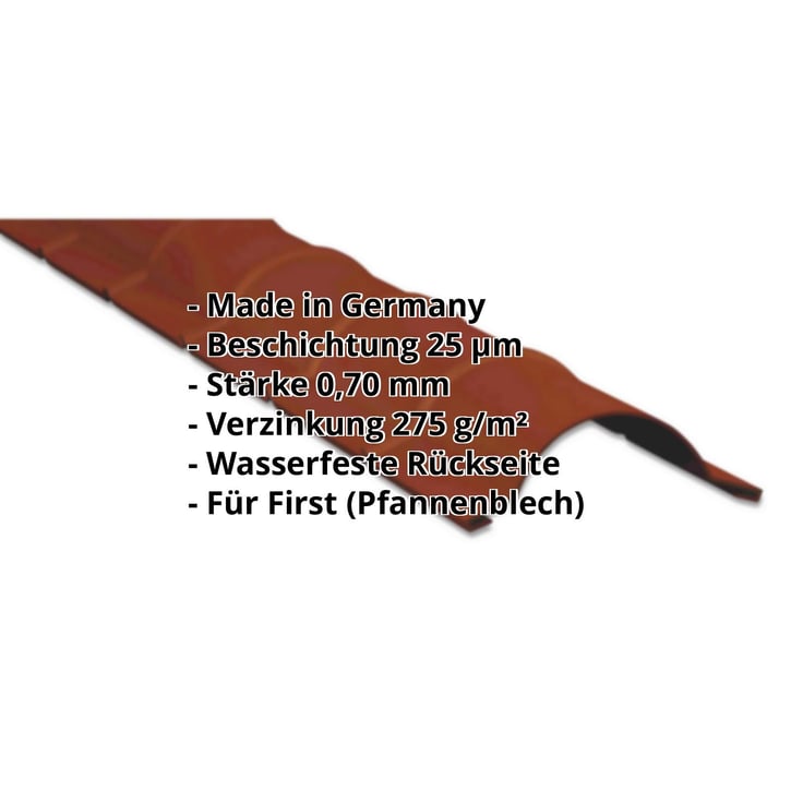 Firstblech halbrund | 1,86 m | Aluminium 0,70 mm | 25 µm Polyester | 8012 - Rotbraun #2