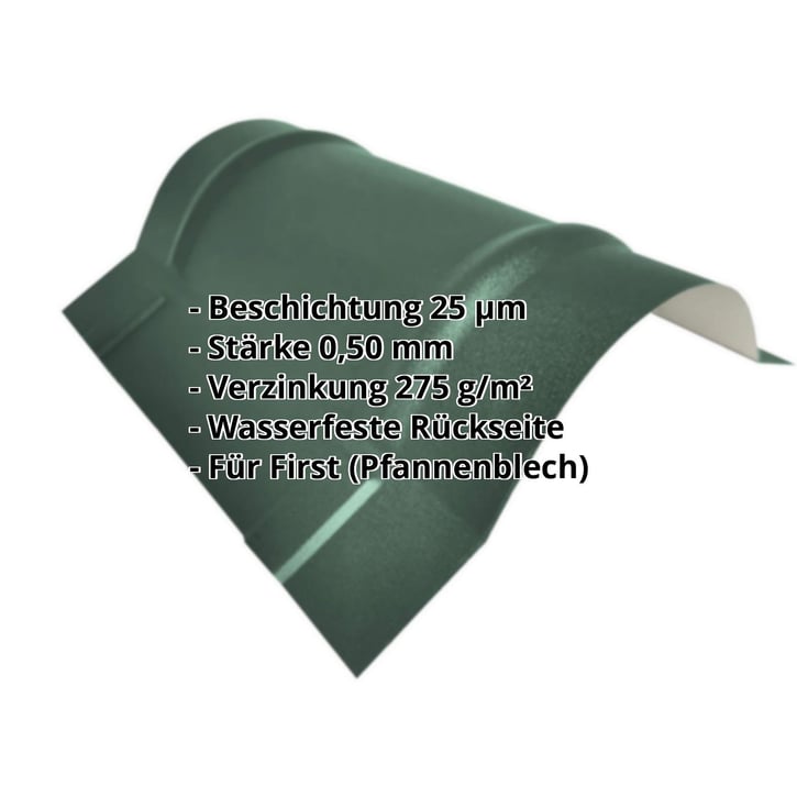 Firstblech halbrund groß | 1,960 m | Stahl 0,50 mm | 25 µm Polyester | 6005 - Moosgrün #2