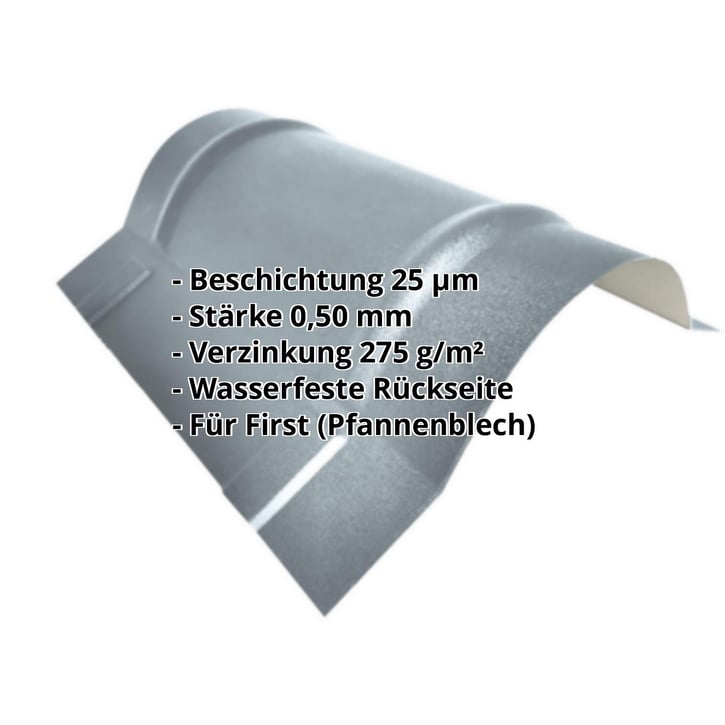 Firstblech halbrund klein | 1,965 m | Stahl 0,50 mm | 25 µm Polyester | 7000 - Fehgrau #2