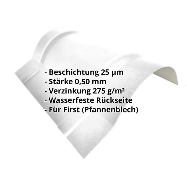 Firstblech halbrund klein | 1,965 m | Stahl 0,50 mm | 25 µm Polyester | 7035 - Lichtgrau #2