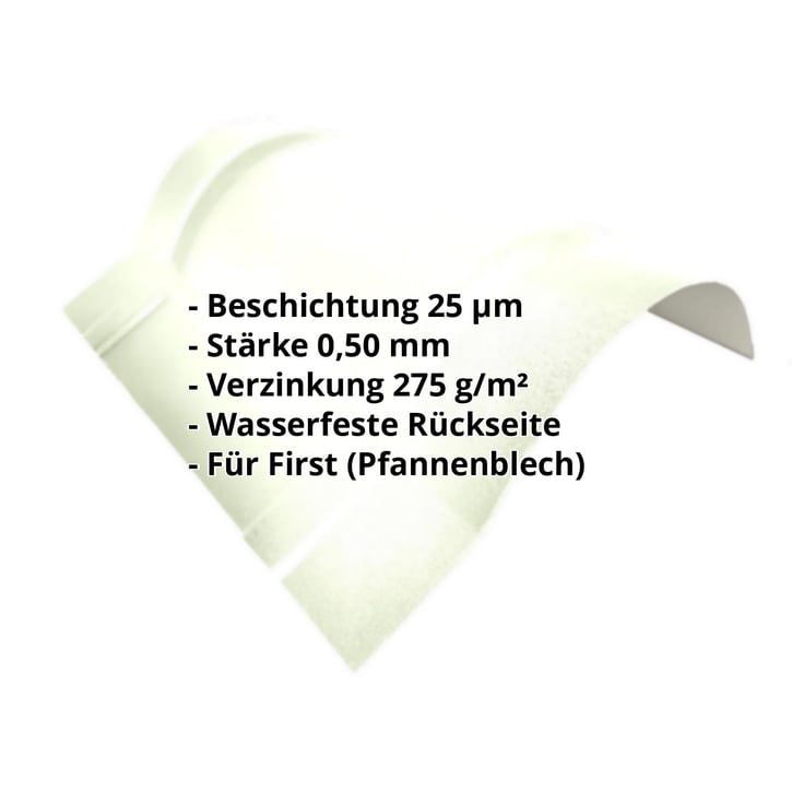 Firstblech halbrund klein | 1,965 m | Stahl 0,50 mm | 25 µm Polyester | 9002 - Grauweiß #2