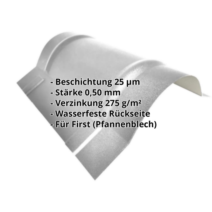 Firstblech halbrund klein | 1,965 m | Stahl 0,50 mm | 25 µm Polyester | 9006 - Weißaluminium #2