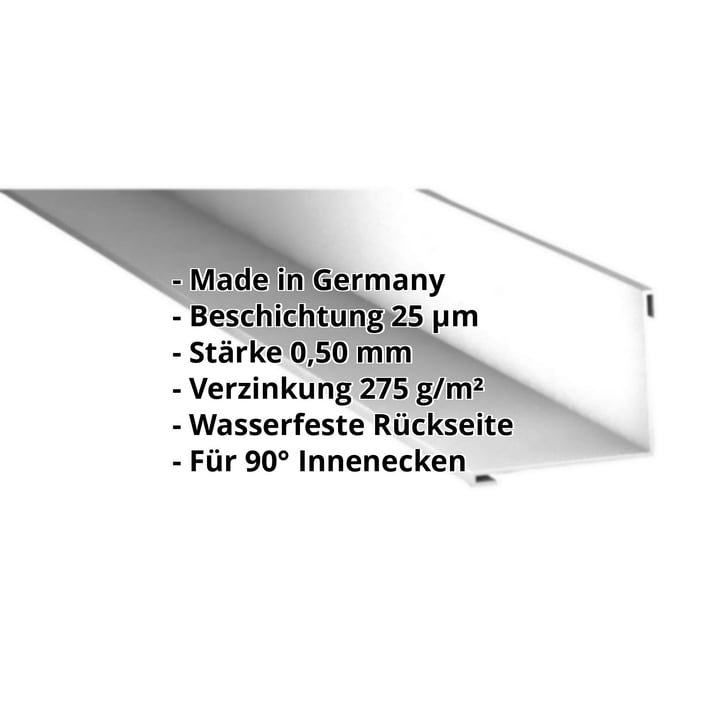 Innenecke | 115 x 115 x 2000 mm | Stahl 0,50 mm | 25 µm Polyester | 9006 - Weißaluminium #2