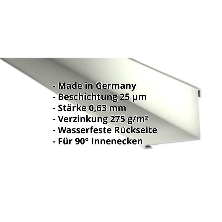 Innenecke | 115 x 115 x 2000 mm | Stahl 0,63 mm | 25 µm Polyester | 9002 - Grauweiß #2