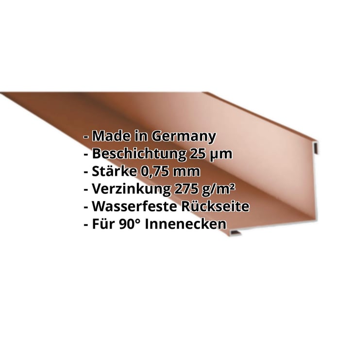 Innenecke | 115 x 115 x 2000 mm | Stahl 0,75 mm | 25 µm Polyester | 8011 - Nussbraun #2