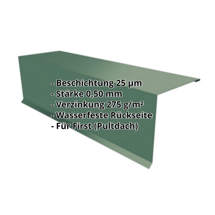 Pultabschluss | 110 x 100 x 2000 mm | 80° | Stahl 0,50 mm | 25 µm Polyester | 6005 - Moosgrün #2