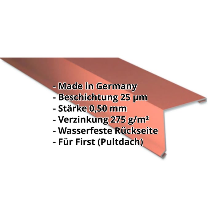 Pultabschluss | 115 x 115 mm | 80° | Stahl 0,50 mm | 25 µm Polyester | 8004 - Kupferbraun #2