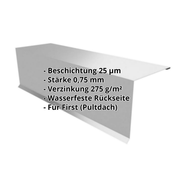 Pultabschluss | 150 x 150 x 2000 mm | 80° | Stahl 0,75 mm | 25 µm Polyester | 9006 - Weißaluminium #2