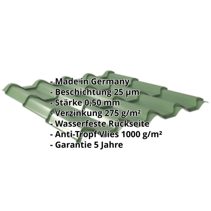 Pfannenblech EUROPA | Anti-Tropf 1000 g/m² | Stahl 0,50 mm | 25 µm Polyester | 6002 - Laubgrün #2