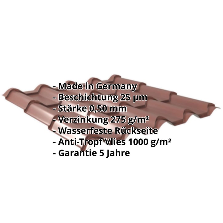 Pfannenblech EUROPA | Anti-Tropf 1000 g/m² | Stahl 0,50 mm | 25 µm Polyester | 8012 - Rotbraun #2