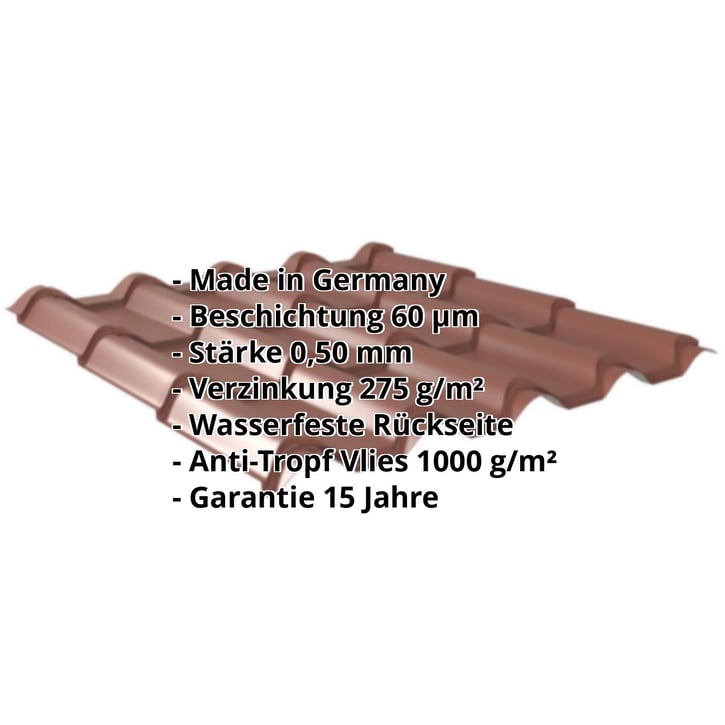 Pfannenblech EUROPA | Anti-Tropf 1000 g/m² | Stahl 0,50 mm | 60 µm TTHD | 8012 - Rotbraun #2
