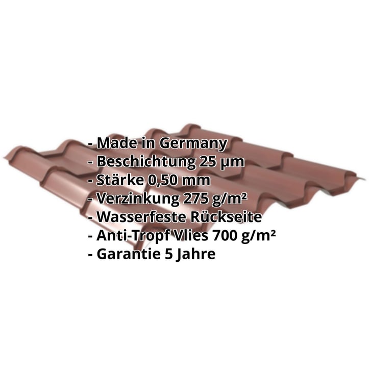 Pfannenblech EUROPA | Anti-Tropf 700 g/m² | Stahl 0,50 mm | 25 µm Polyester | 8012 - Rotbraun #2