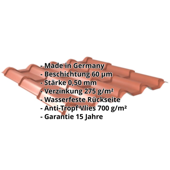 Pfannenblech EUROPA | Anti-Tropf 700 g/m² | Stahl 0,50 mm | 60 µm TTHD | 8004 - Kupferbraun #2