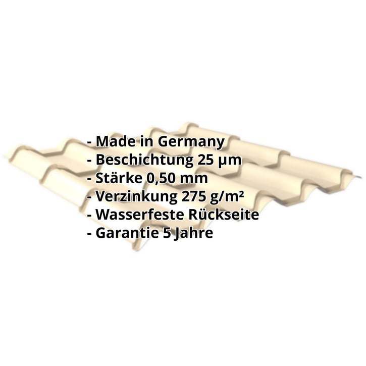 Pfannenblech EUROPA | Stahl 0,50 mm | 25 µm Polyester | 1015 - Hellelfenbein #2