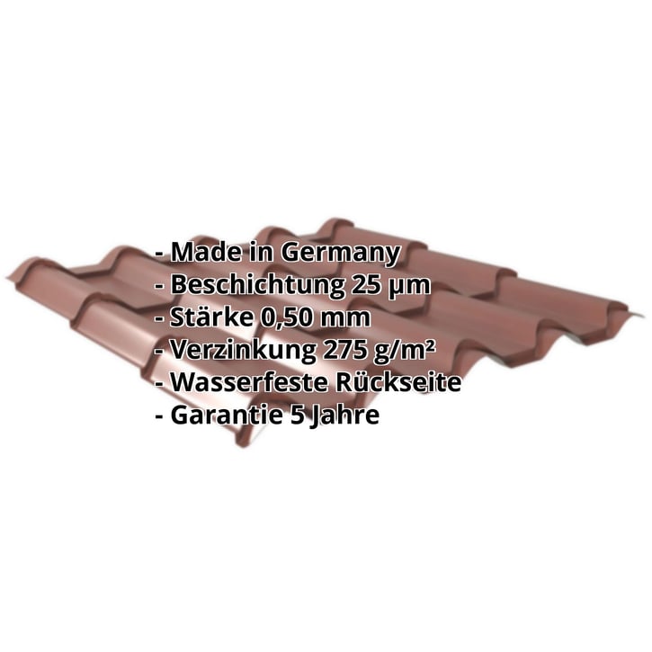 Pfannenblech EUROPA | Stahl 0,50 mm | 25 µm Polyester | 8012 - Rotbraun #2
