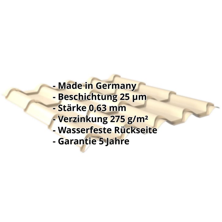Pfannenblech EUROPA | Stahl 0,63 mm | 25 µm Polyester | 1015 - Hellelfenbein #2