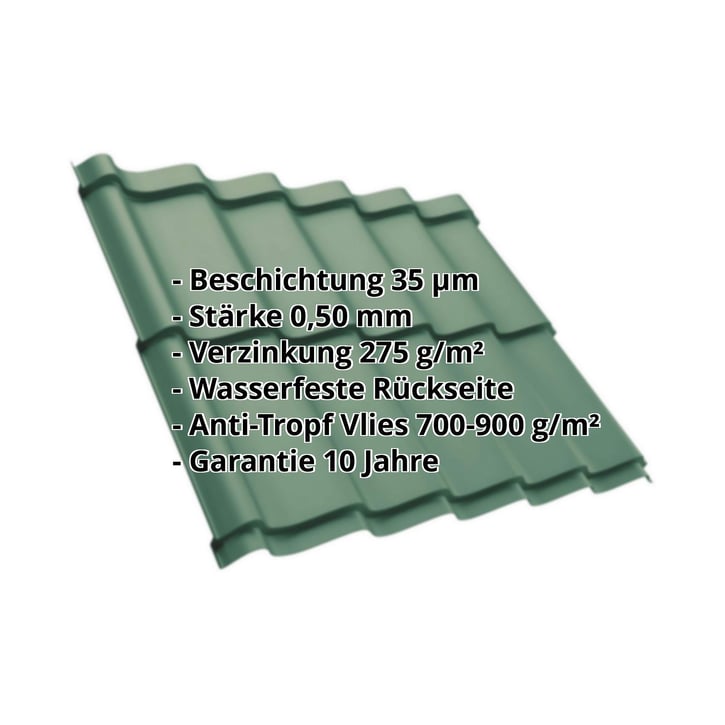 Pfannenblech Szafir 350/15 | Anti-Tropf 700 g/m² | Stahl 0,50 mm | 35 µm Mattpolyester | 6005 - Moosgrün #2