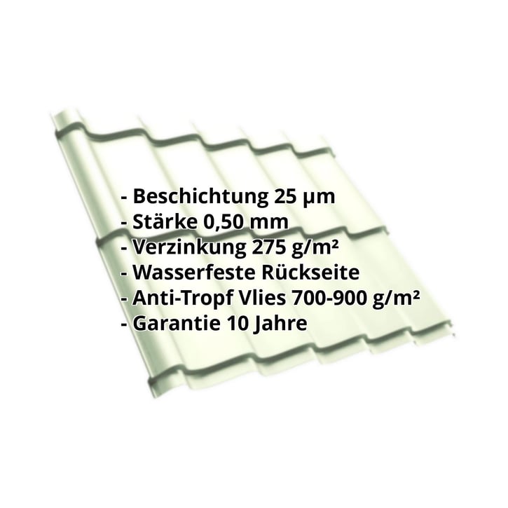 Pfannenblech Szafir 350/15 | Anti-Tropf 700 g/m² | Stahl 0,50 mm | 25 µm Polyester | 9002 - Grauweiß #2