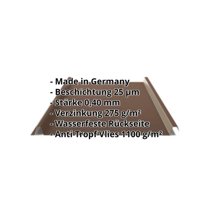 Stehfalzblech 33/500-LE | Dach | Anti-Tropf 1000 g/m² | Sonderposten | Stahl 0,40 mm | 25 µm Polyester | 8014 - Sepiabraun #2