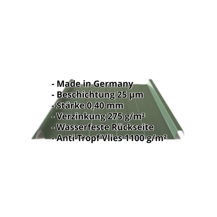 Stehfalzblech 33/500-LR | Dach | Anti-Tropf 1000 g/m² | Sonderposten | Stahl 0,40 mm | 25 µm Polyester | 6020 - Chromoxidgrün #2