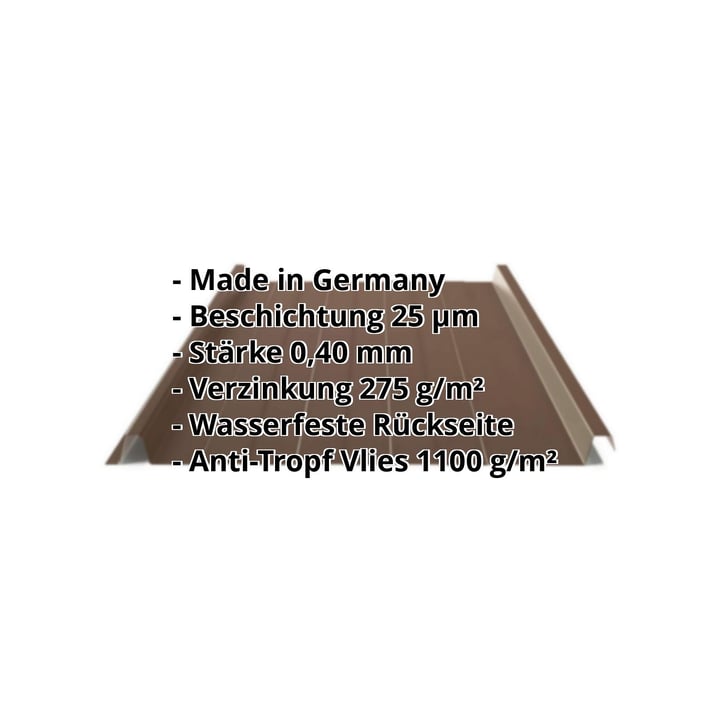 Stehfalzblech 33/500-LR | Dach | Anti-Tropf 1000 g/m² | Sonderposten | Stahl 0,40 mm | 25 µm Polyester | 8014 - Sepiabraun #2