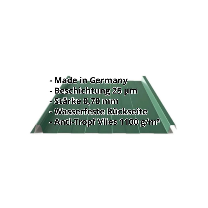 Stehfalzblech 33/500-LR | Dach | Anti-Tropf 700 g/m² | Aluminium 0,70 mm | 25 µm Polyester | 6005 - Moosgrün #2