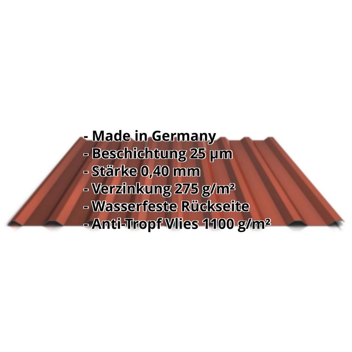 Trapezblech 20/1100 | Dach | Anti-Tropf 1000 g/m² | Sonderposten | Stahl 0,40 mm | 25 µm Polyester | 8012 - Rotbraun #2