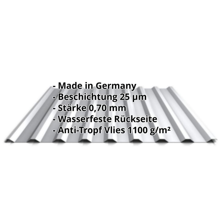 Trapezblech 20/1100 | Dach | Anti-Tropf 1000 g/m² | Aluminium 0,70 mm | 25 µm Polyester | 9006 - Weißaluminium #2